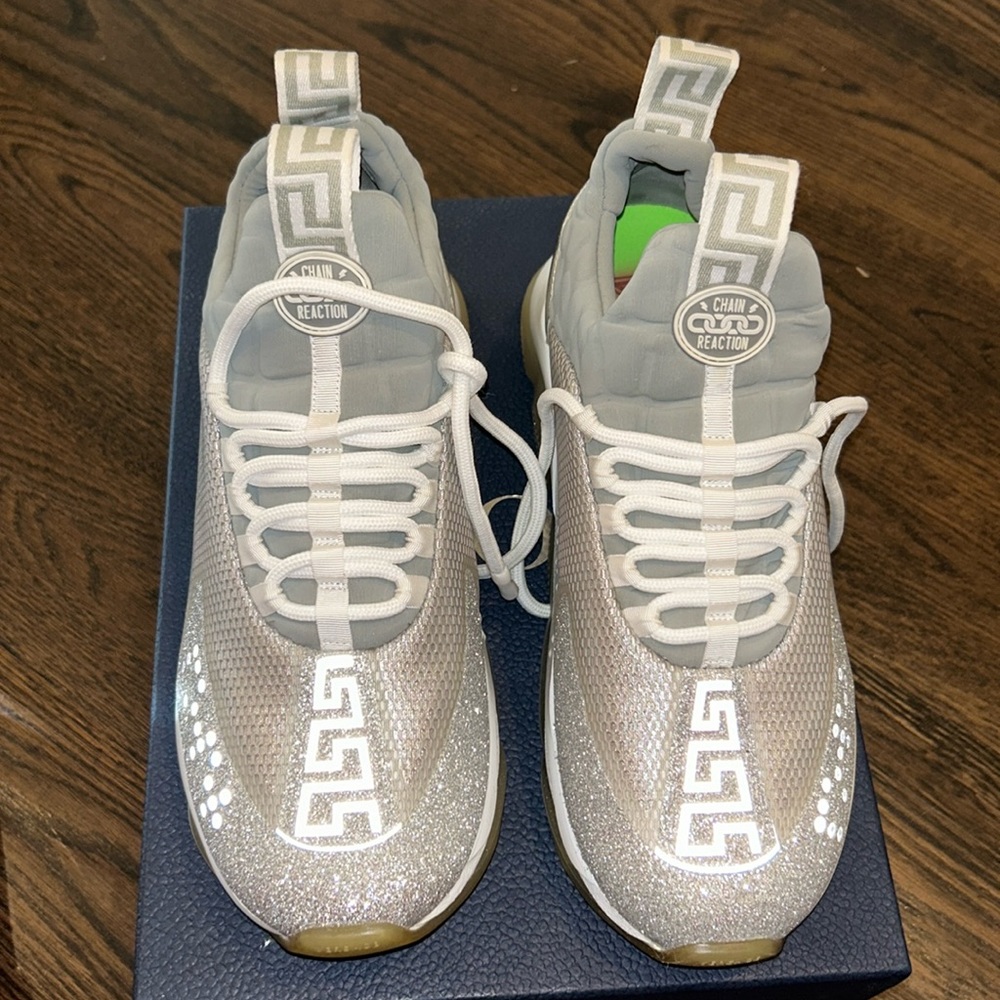 Versace | Womens Size 42 can fit also Silver Sparkle Chain Reaction Sneakers